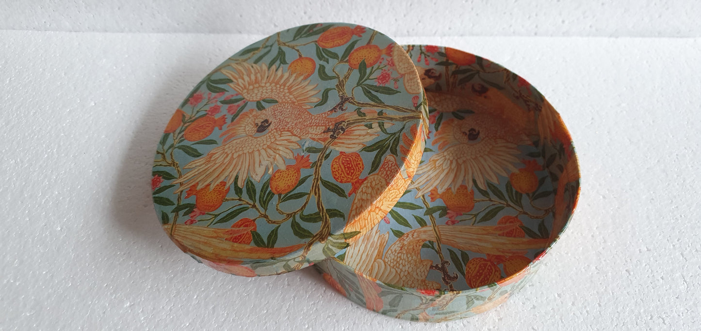 Round Cockatoo Orange Blue Wooden Hand Decorated Jewellery / Trinket Box Decor Gift