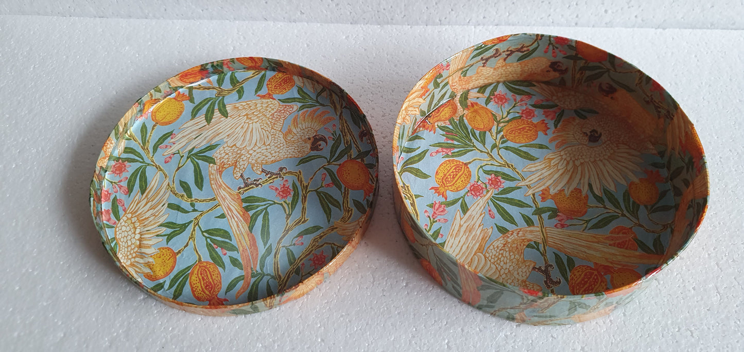 Round Cockatoo Orange Blue Wooden Hand Decorated Jewellery / Trinket Box Decor Gift