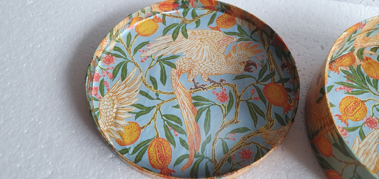 Round Cockatoo Orange Blue Wooden Hand Decorated Jewellery / Trinket Box Decor Gift