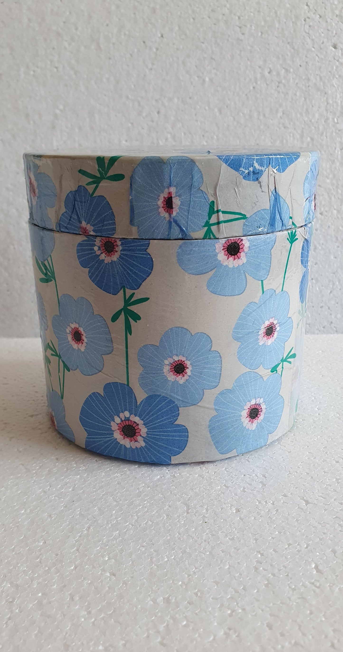 Decoupage Blue White Flowers Round Gift Keepsake Box Gift