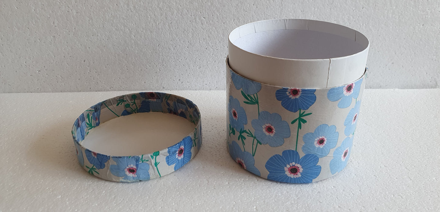 Decoupage Blue White Flowers Round Gift Keepsake Box Gift