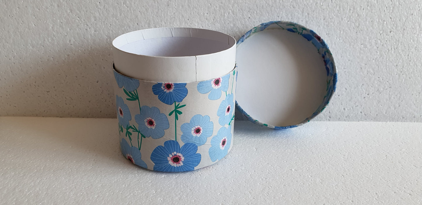 Decoupage Blue White Flowers Round Gift Keepsake Box Gift