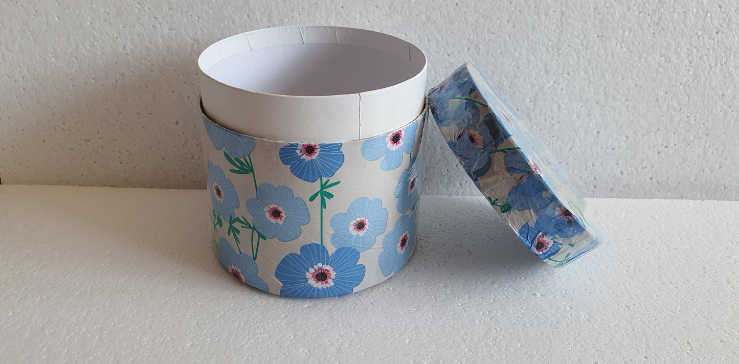 Decoupage Blue White Flowers Round Gift Keepsake Box Gift