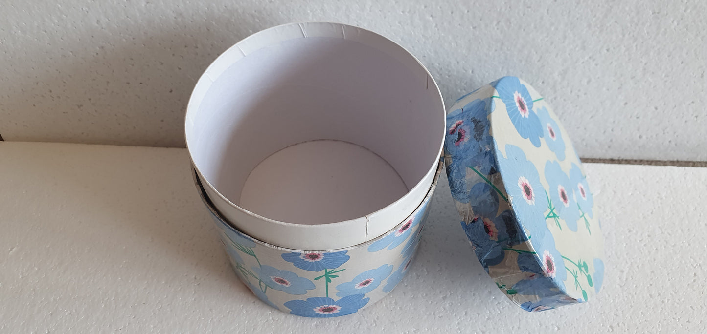 Decoupage Blue White Flowers Round Gift Keepsake Box Gift