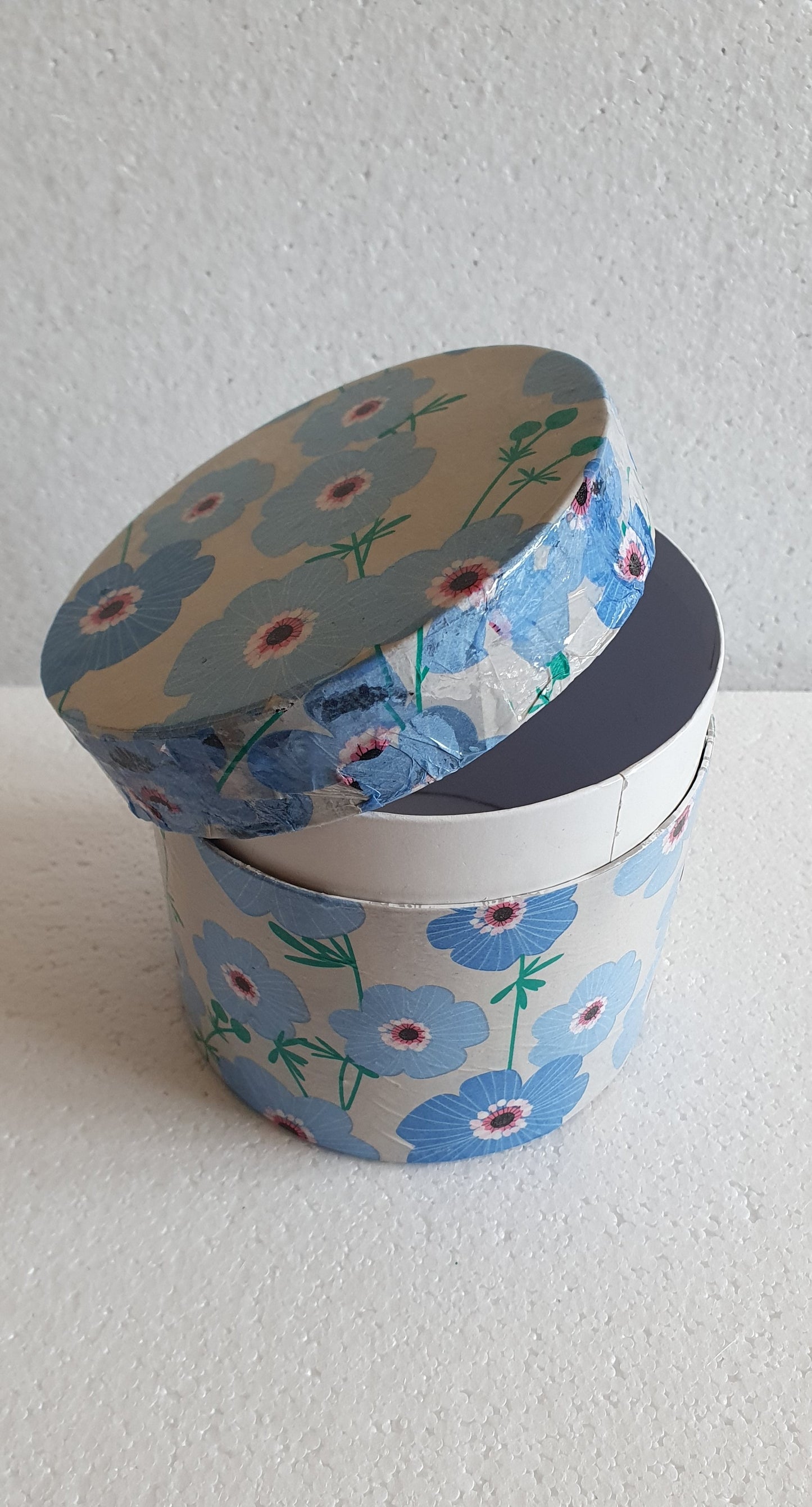 Decoupage Blue White Flowers Round Gift Keepsake Box Gift