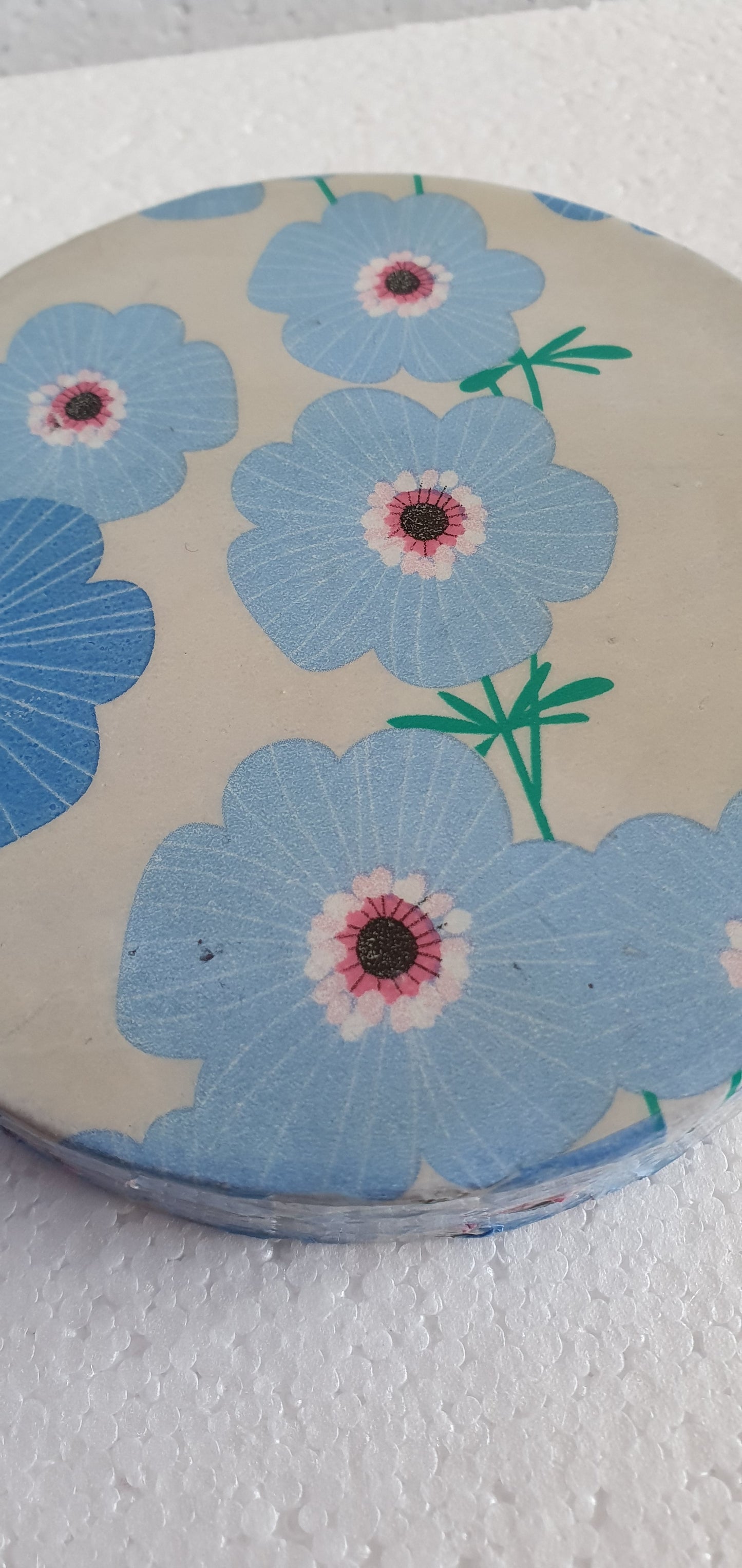 Decoupage Blue White Flowers Round Gift Keepsake Box Gift