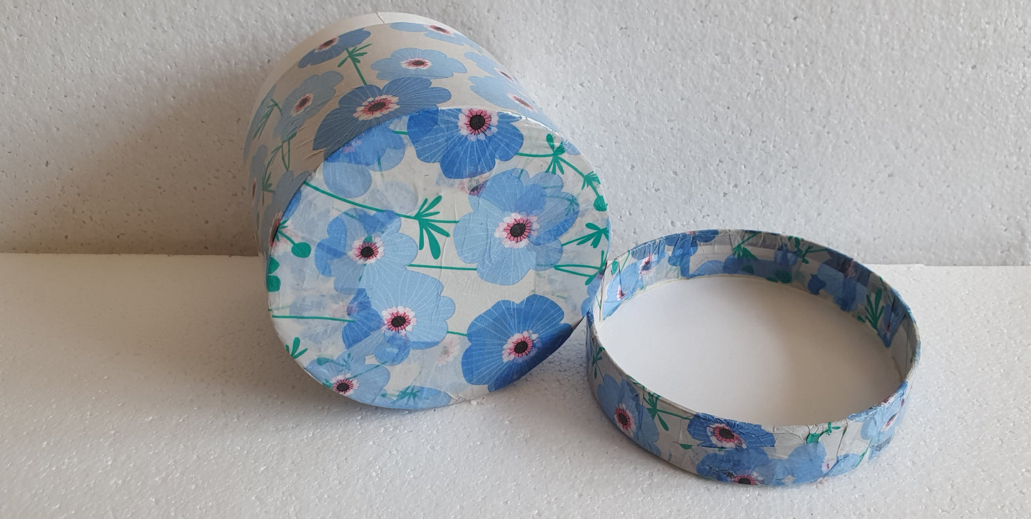 Decoupage Blue White Flowers Round Gift Keepsake Box Gift