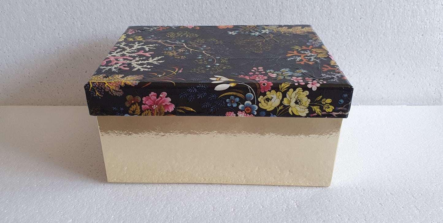 Decoupage Black Floral Coral Marine Large Rectangular Keepsake Gift Box
