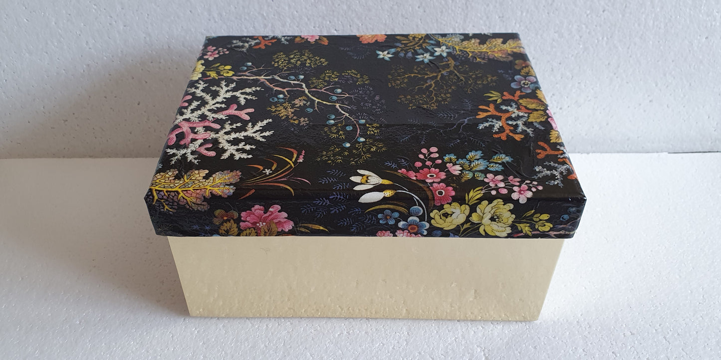 Decoupage Black Floral Coral Marine Large Rectangular Keepsake Gift Box