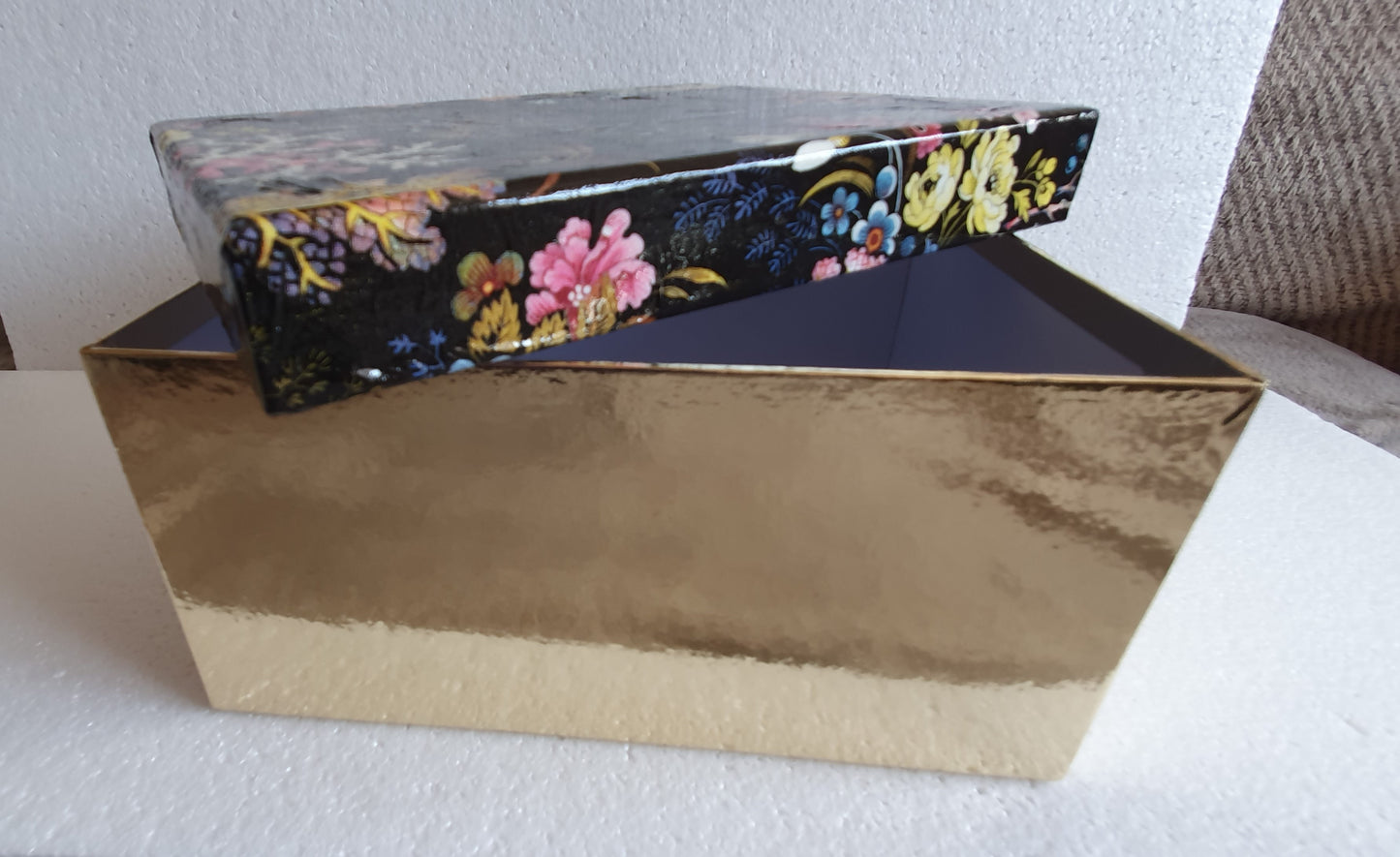 Decoupage Black Floral Coral Marine Large Rectangular Keepsake Gift Box