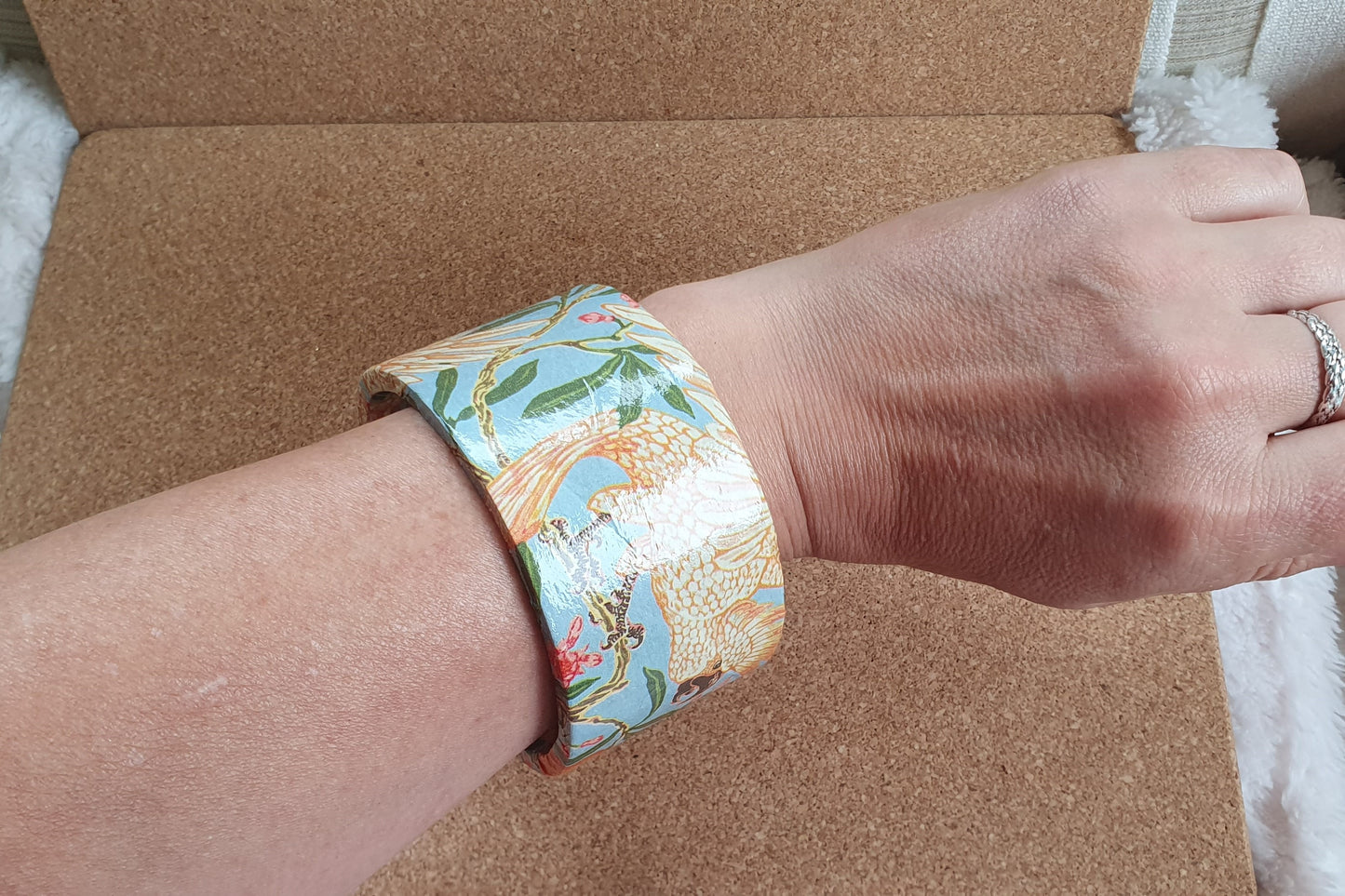 Blue Orange Cockatoos Decoupage Chunky Bangle