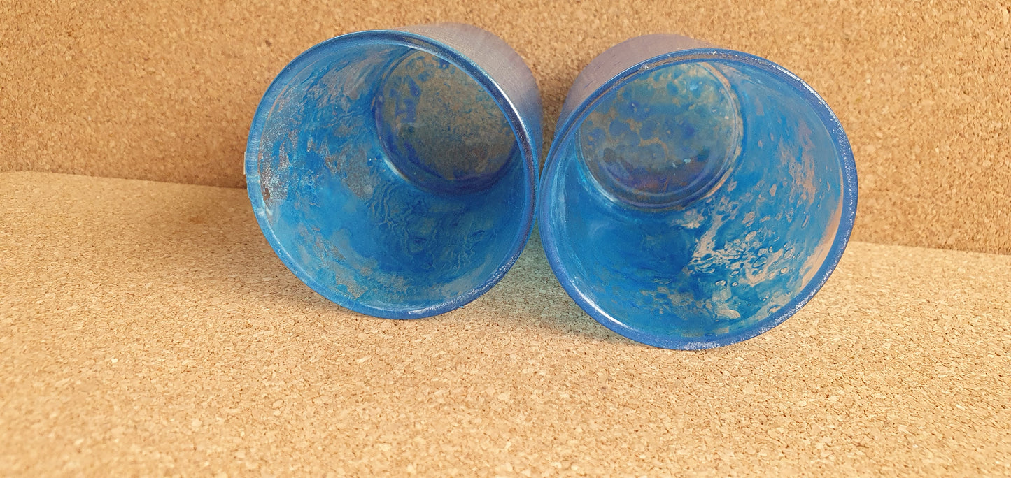Set Of 2 Marbled Blue Votive Candle Tea Light Holders Home Decor Gift