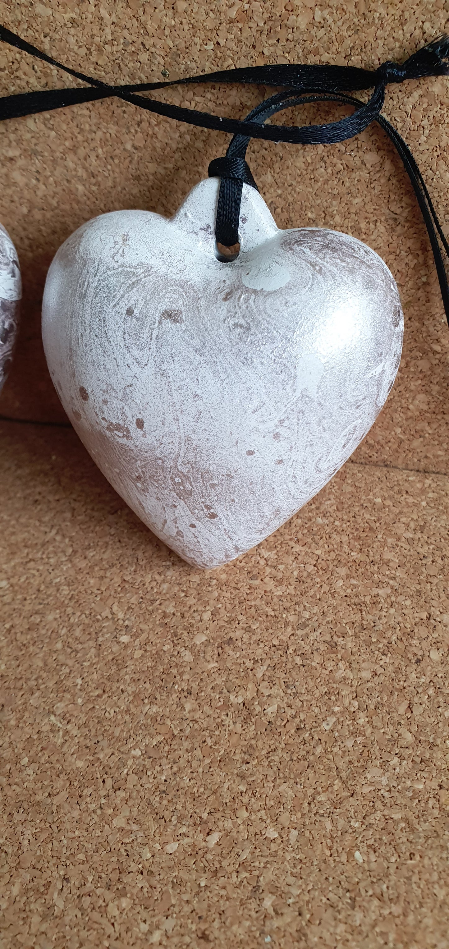 Set Of 3 Metallic Rose Gold Marbelled Ceramic Hearts Room Hanging Home Decor Gift