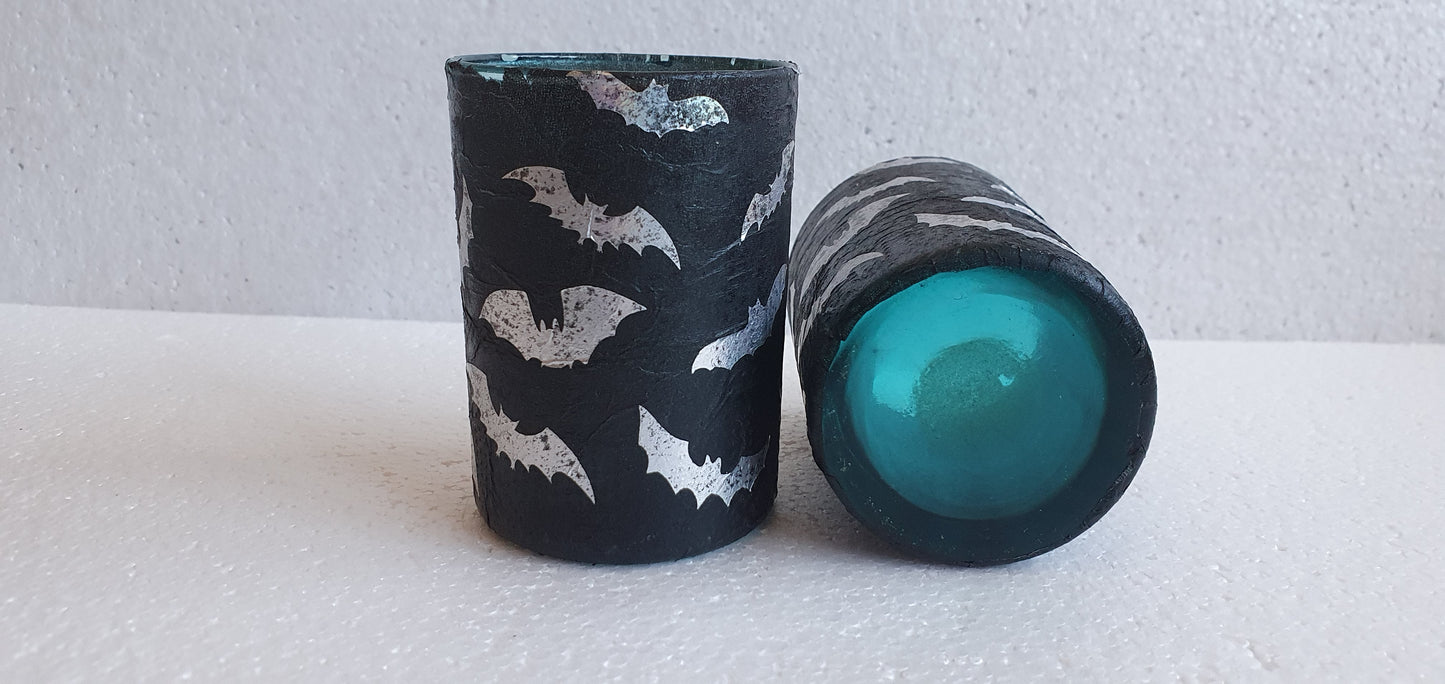 Set Of 2 Black Silver Bats Halloween Votive Candle Tea Light Holders Home Decor Gift