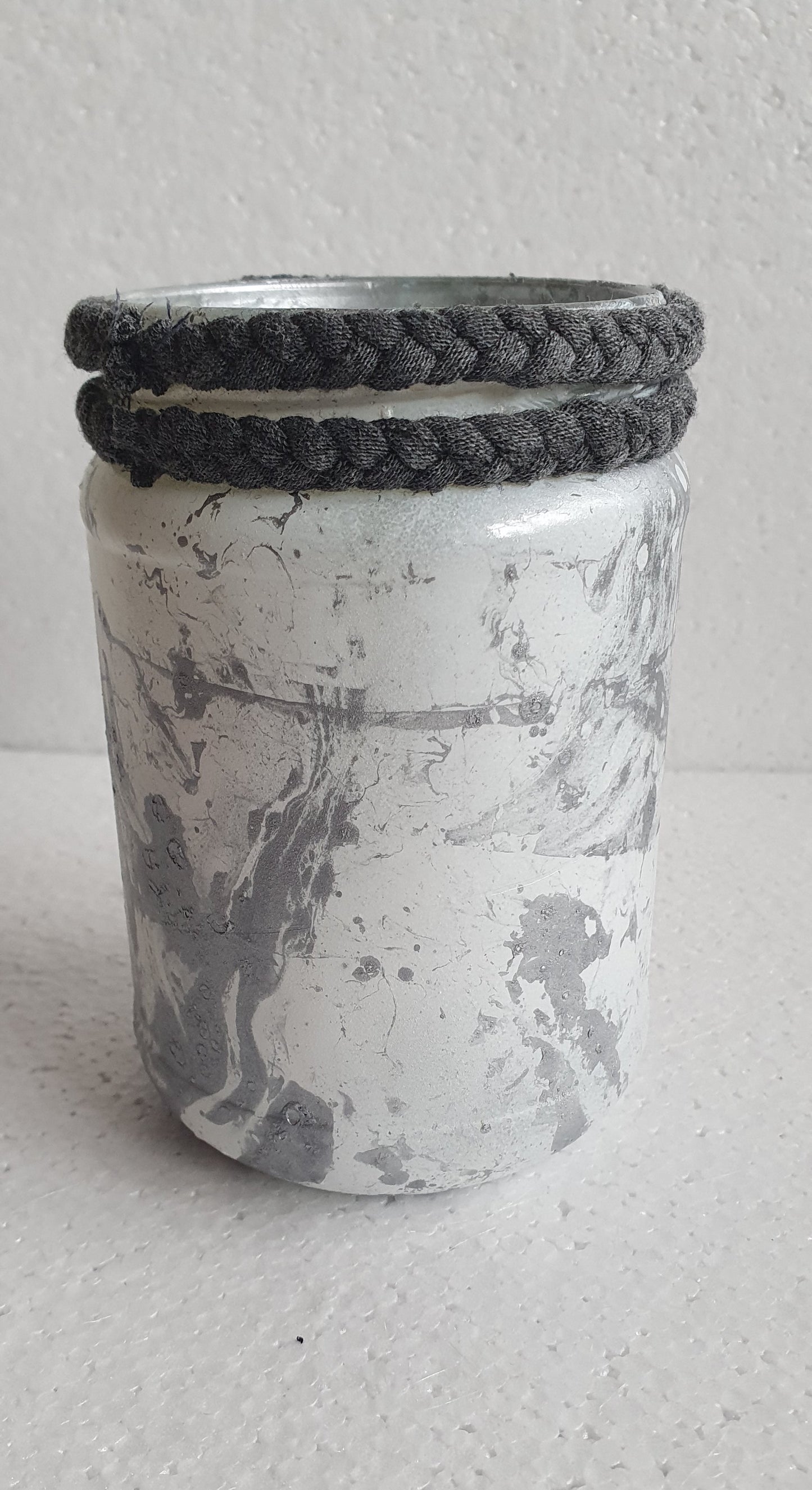 Medium Glass Silver Grey Marbled Hand Decorated Storage Jar With Lid Home Decor Gift