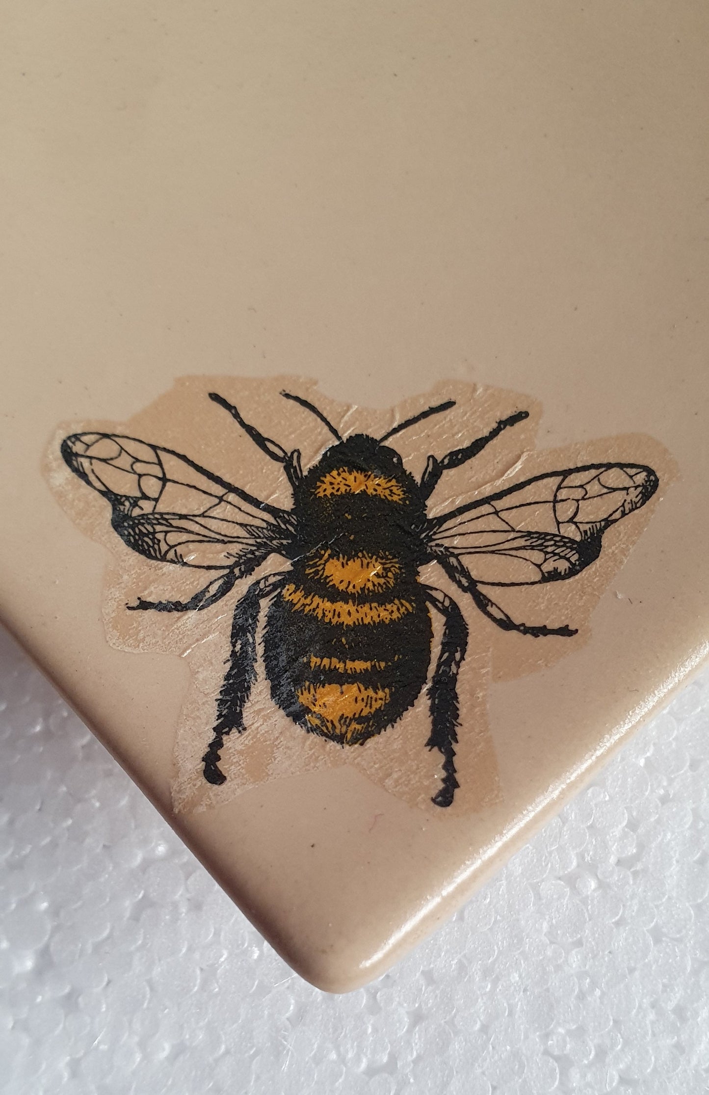 Small Brown Beige Bumble Bee Square Trinket Plate Hand Decorated Decor Gift