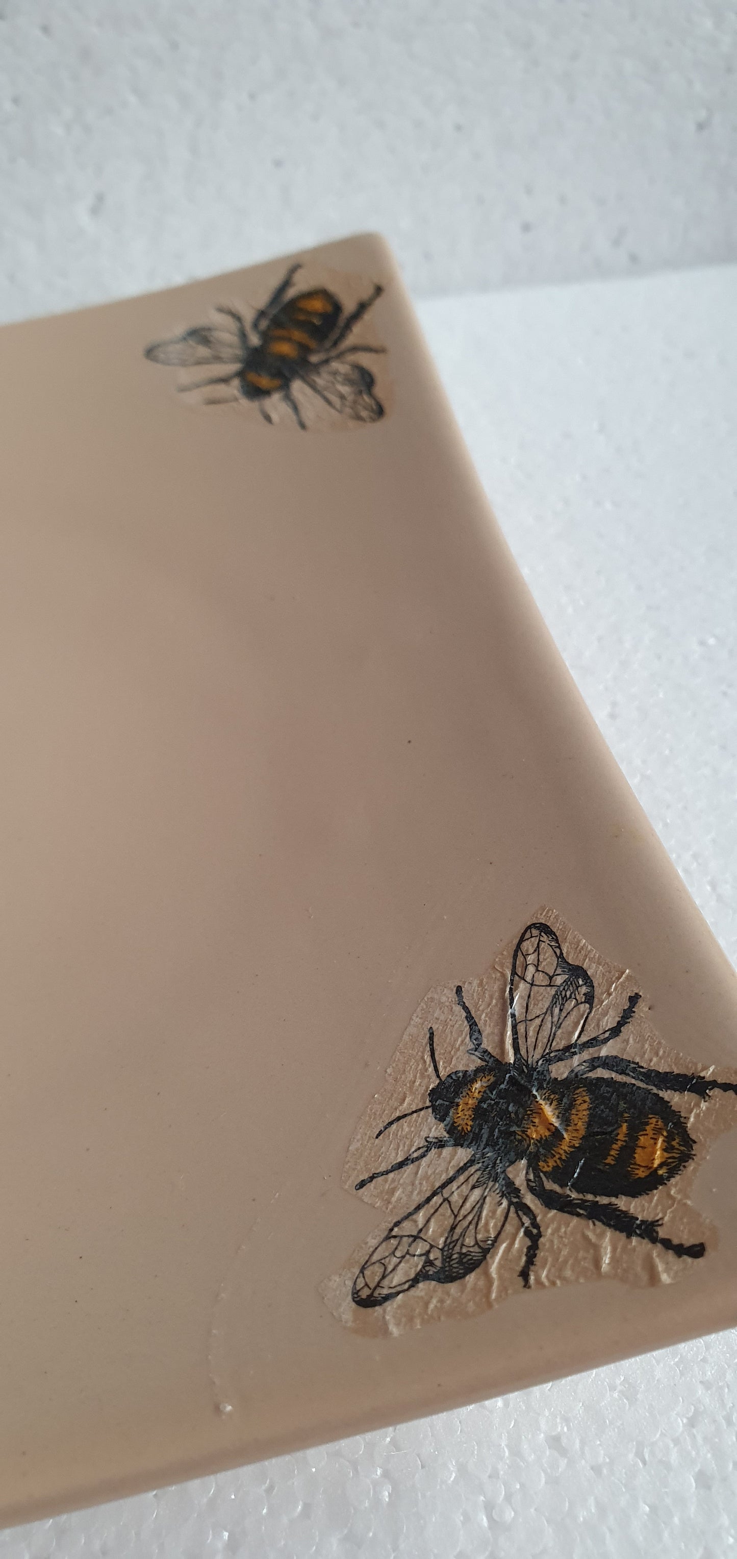 Large Brown Beige Bumble Bee Square Trinket Plate Hand Decorated Decor Gift