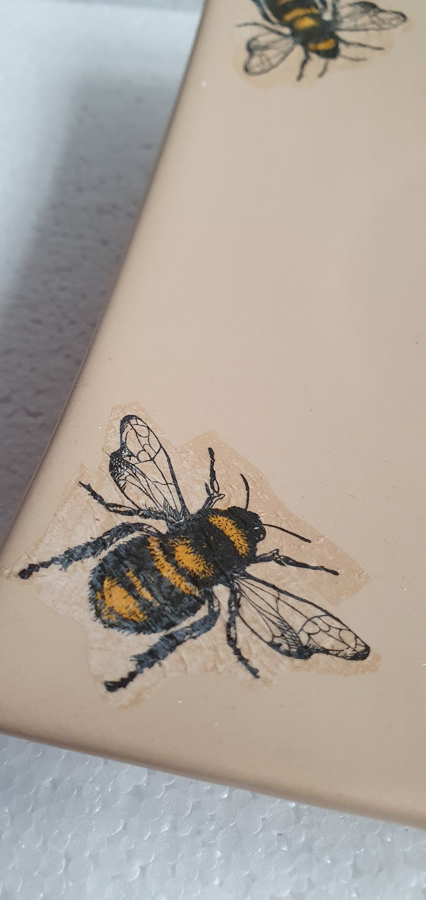 Large Brown Beige Bumble Bee Square Trinket Plate Hand Decorated Decor Gift