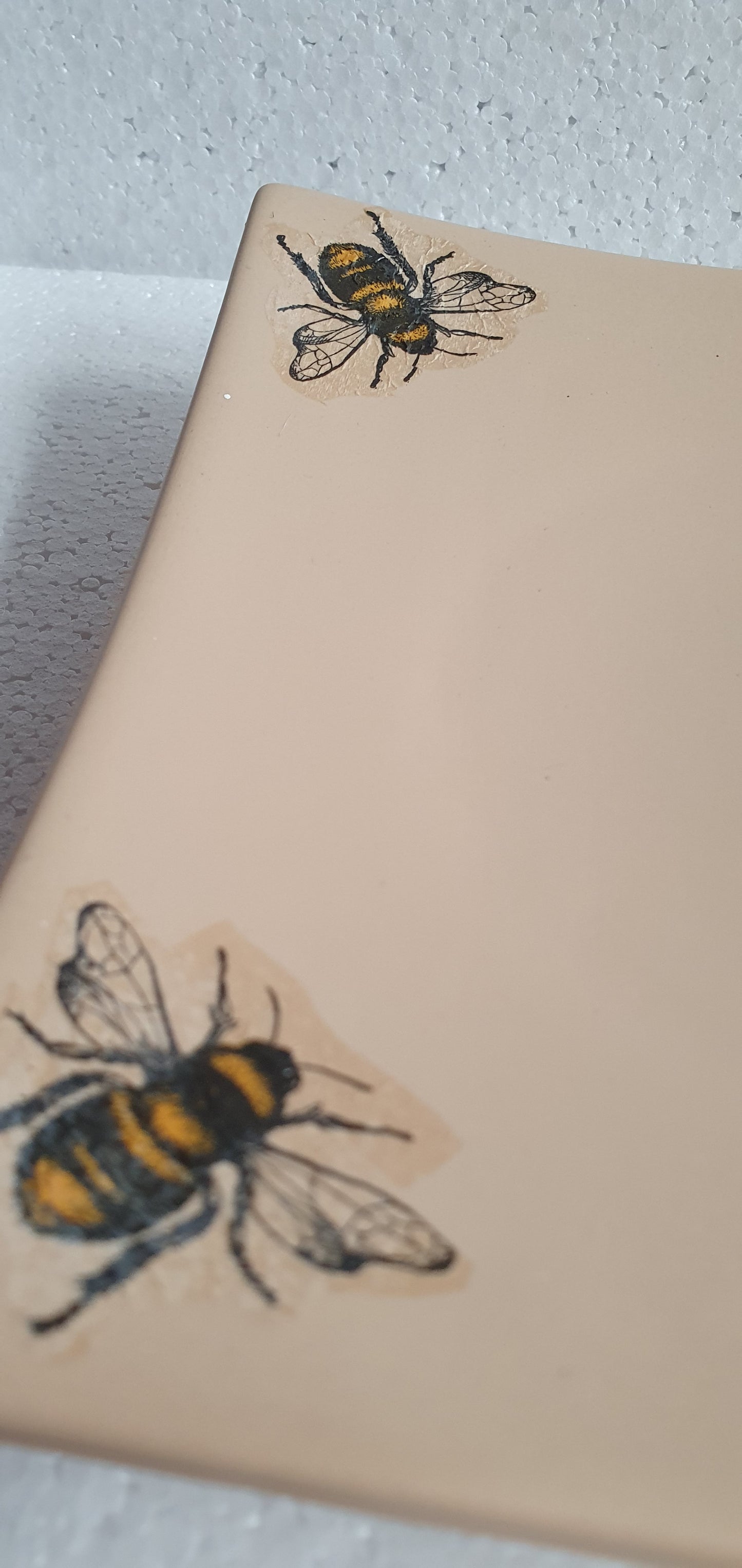 Large Brown Beige Bumble Bee Square Trinket Plate Hand Decorated Decor Gift