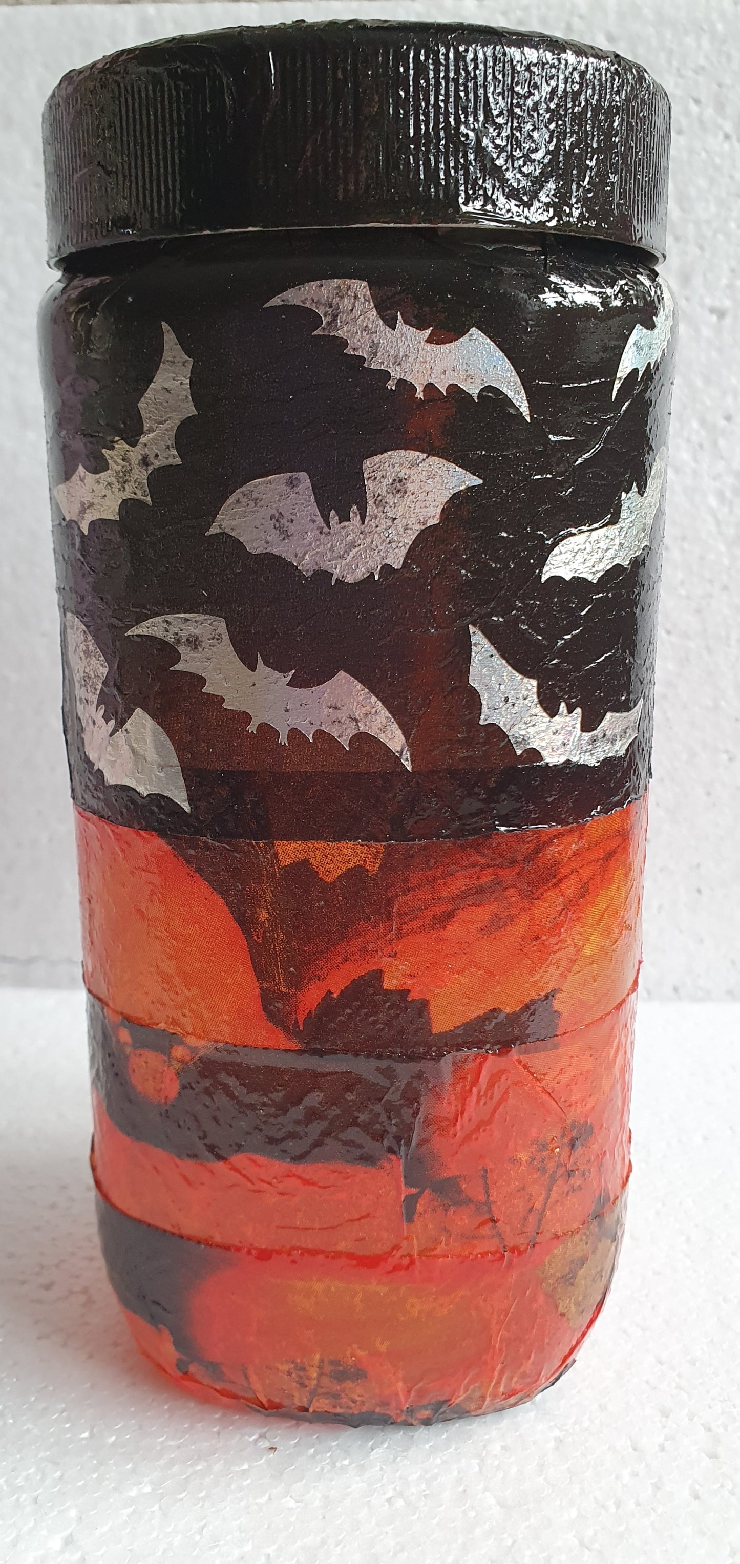 Large Glass Jar Orange Black Bats Halloween Pattern Hand Decorated Storage Jar With Lid Home Decor Gift
