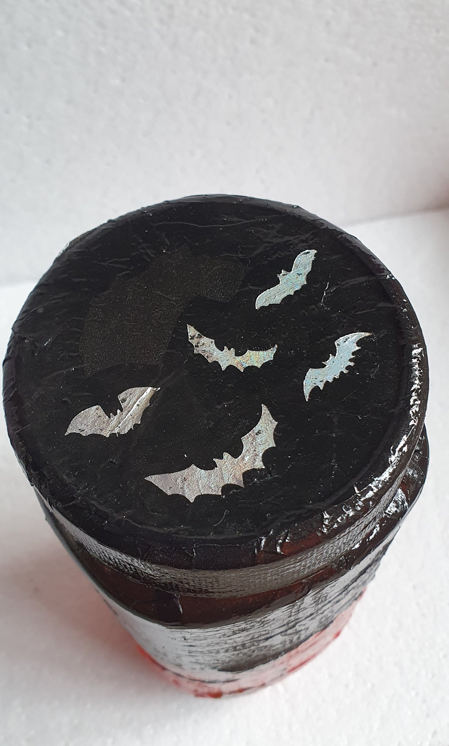 Large Glass Jar Orange Black Bats Halloween Pattern Hand Decorated Storage Jar With Lid Home Decor Gift