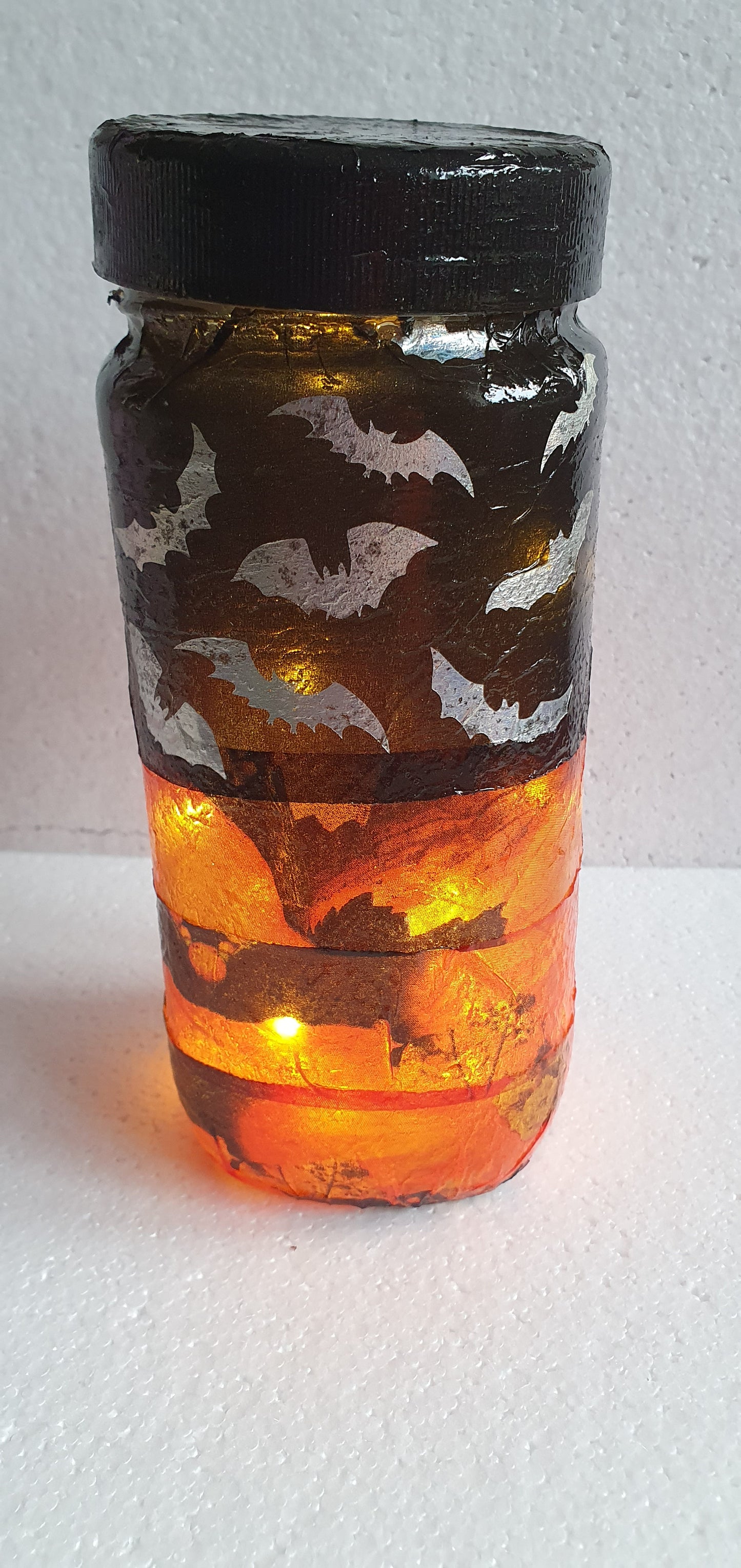 Large Glass Jar Orange Black Bats Halloween Pattern Hand Decorated Storage Jar With Lid Home Decor Gift