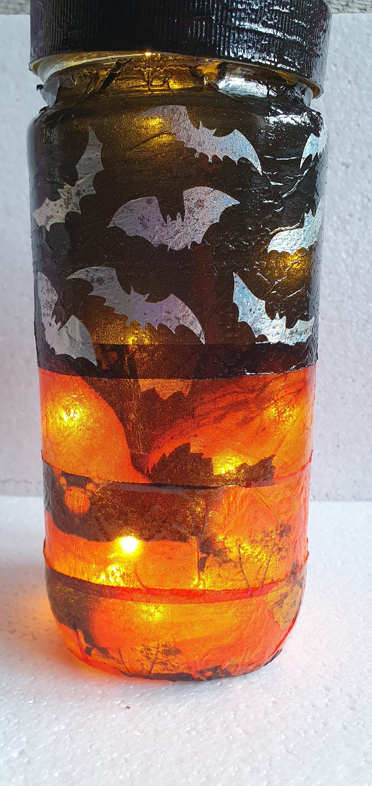 Large Glass Jar Orange Black Bats Halloween Pattern Hand Decorated Storage Jar With Lid Home Decor Gift
