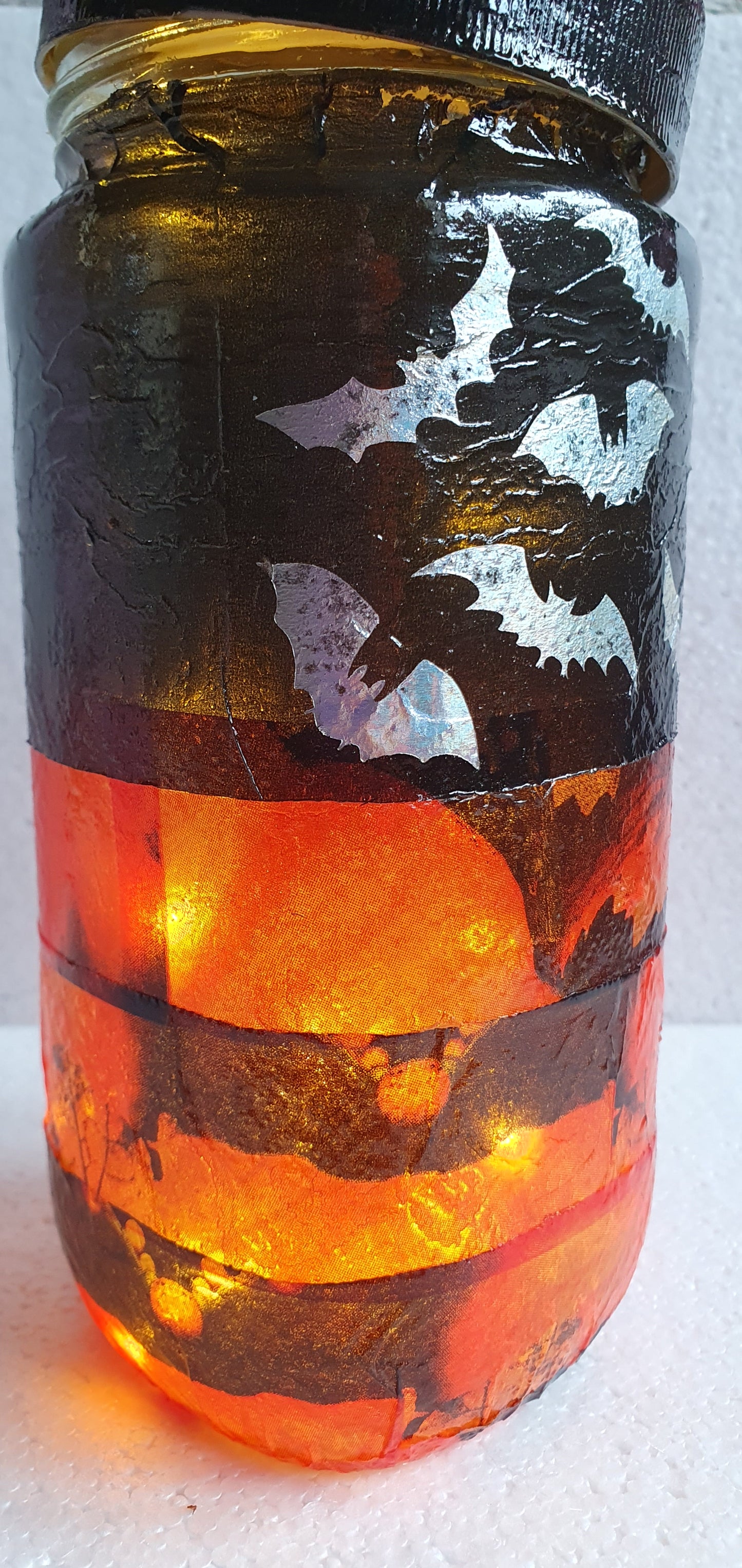 Large Glass Jar Orange Black Bats Halloween Pattern Hand Decorated Storage Jar With Lid Home Decor Gift