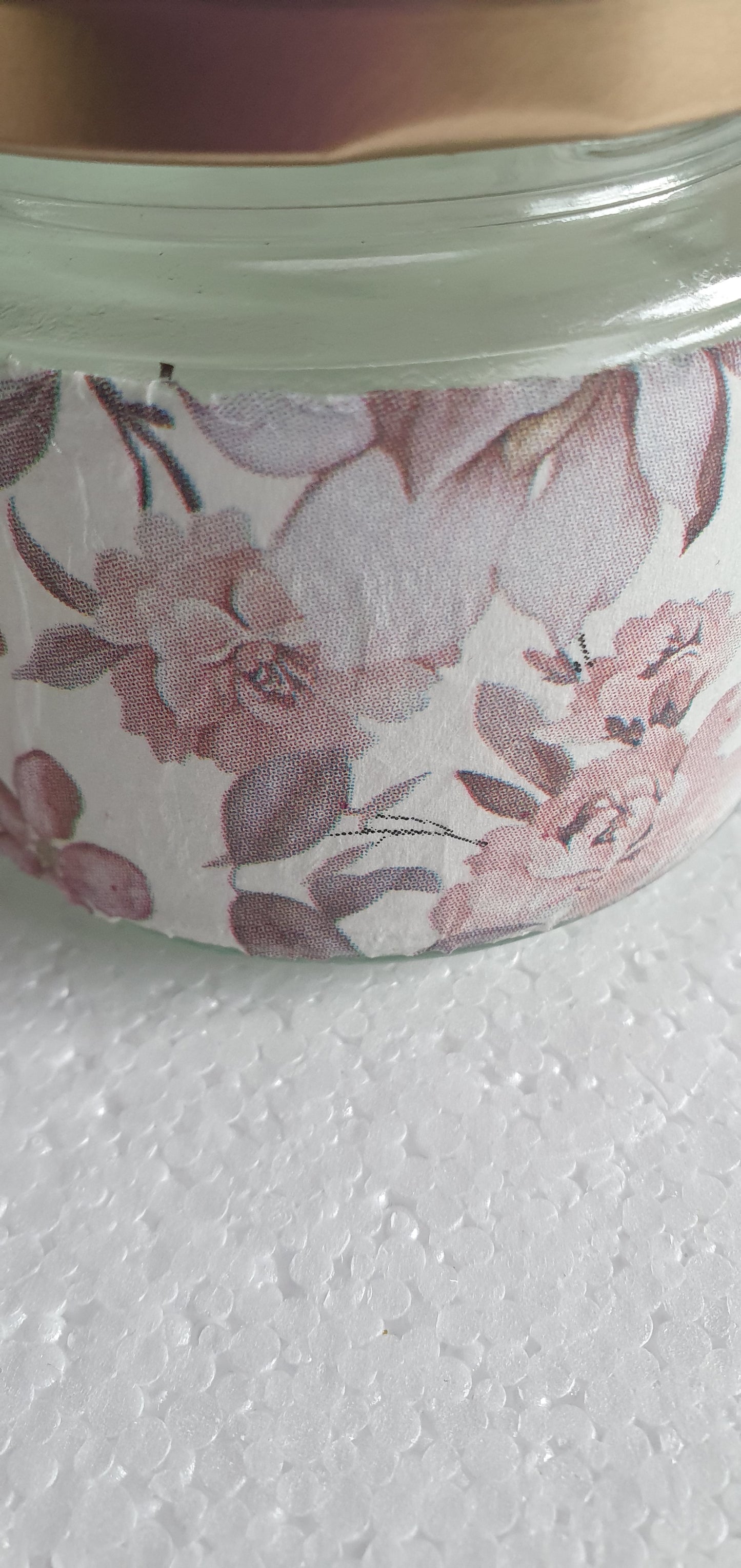 RESERVED for A-M Hand Decorated Glass Pin Cushion Jar Gold Cream Pink Floral Crafters Gift