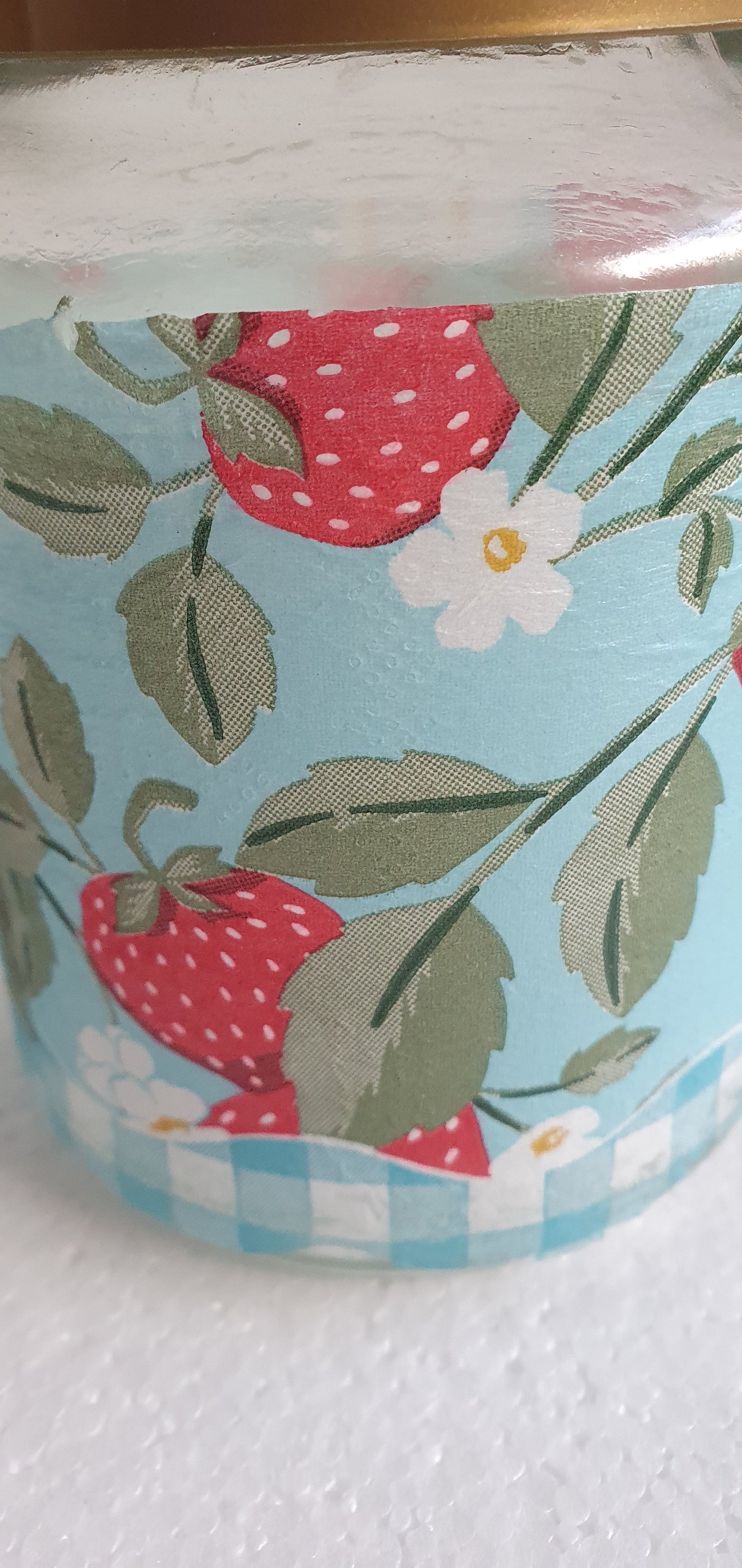 Crafters Storage Jars Set x 3 Blue Red Gold Strawberries Hand Decorated Home Decor Gift