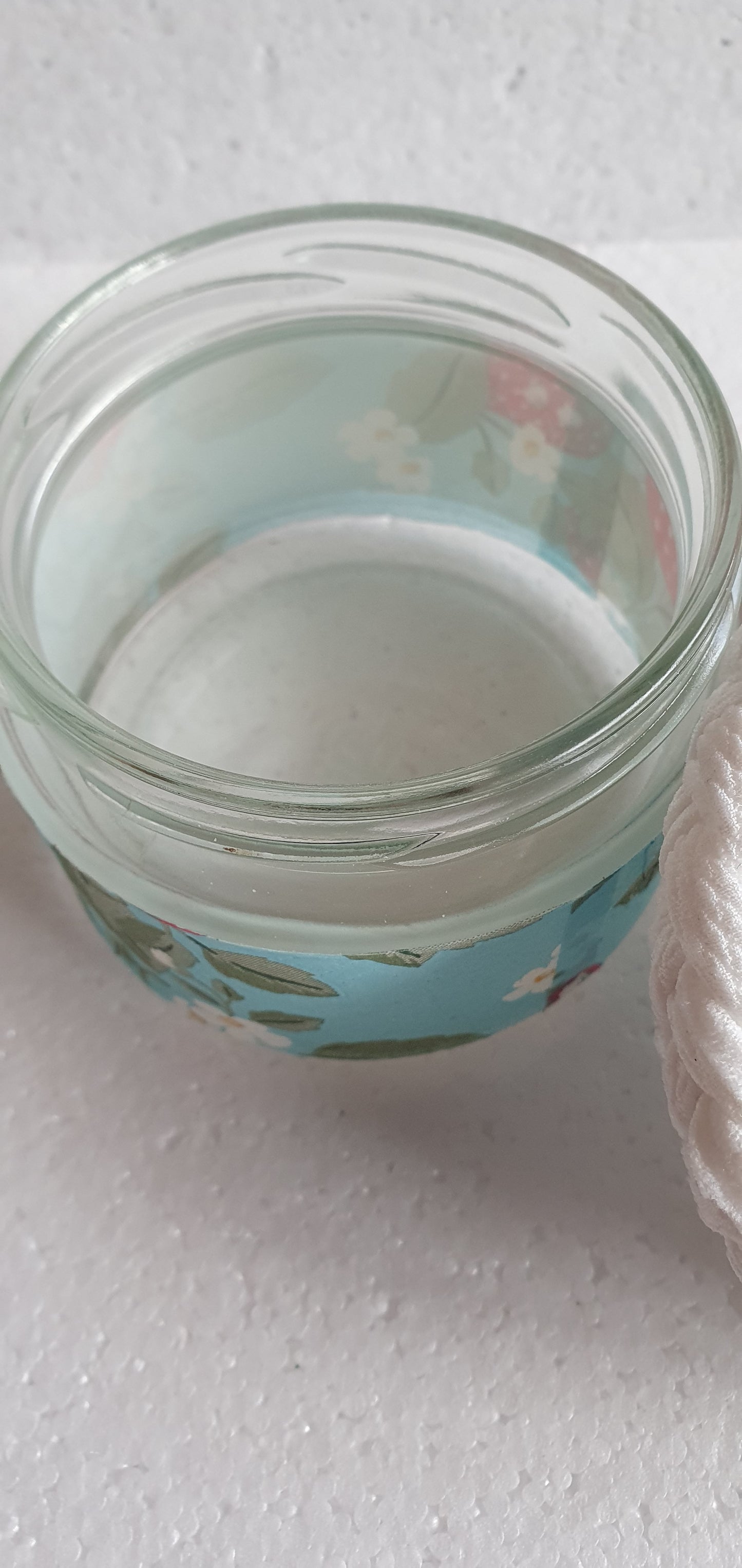Small Hand Decorated Glass Pin Cushion Jar Cream Strawberries Red Blue Crafters Gift