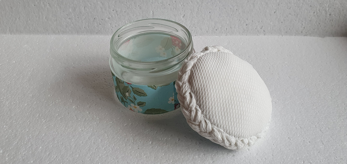 Small Hand Decorated Glass Pin Cushion Jar Cream Strawberries Red Blue Crafters Gift