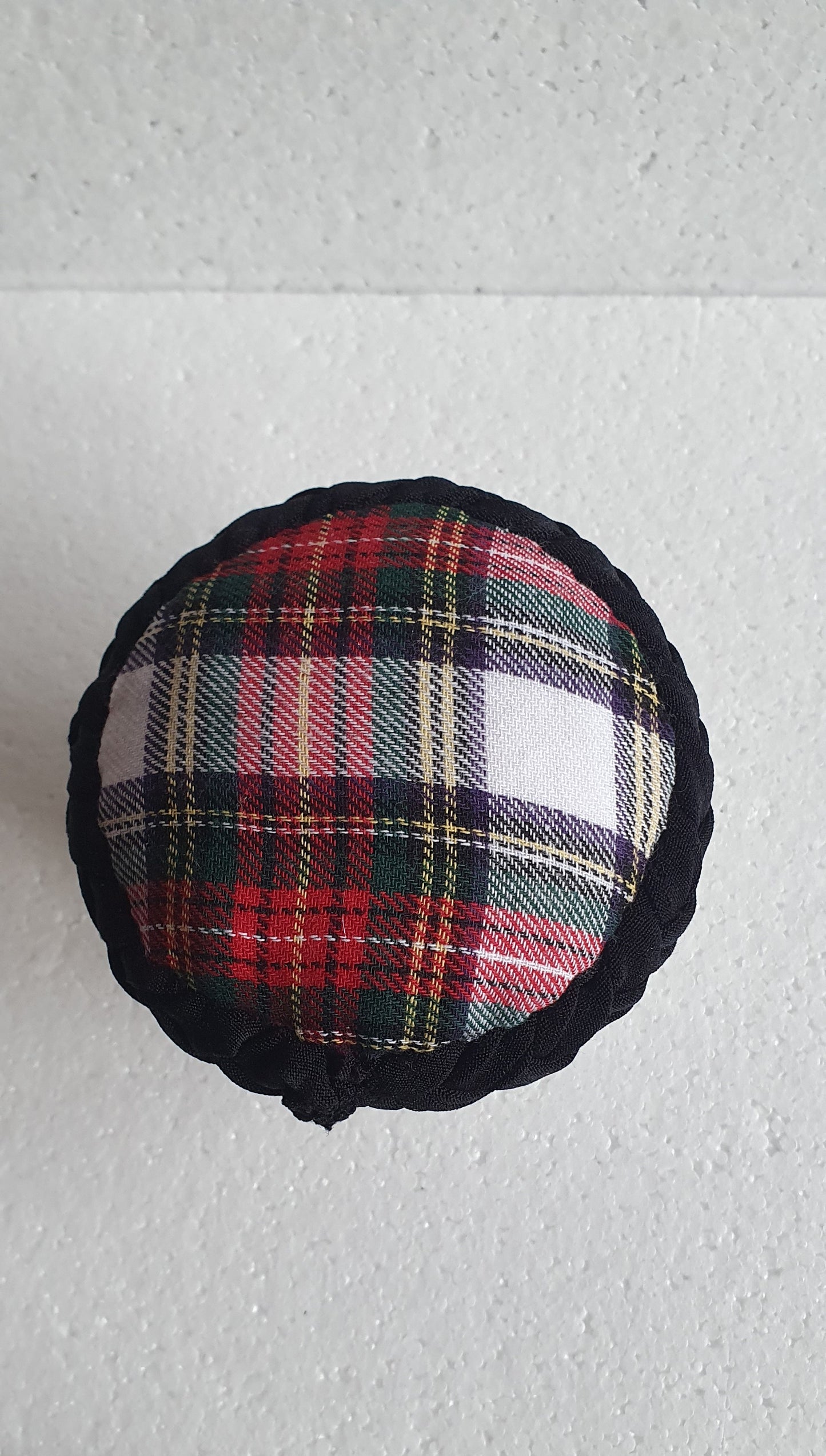 Small Hand Decorated Glass Pin Cushion Jar Tartan Red Black Haunted House Crafters Gift