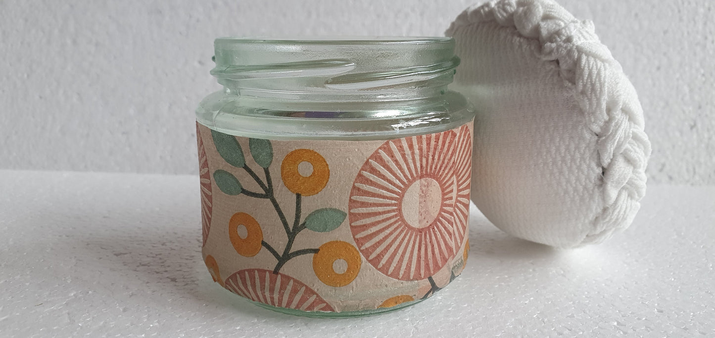 Small Hand Decorated Glass Pin Cushion Jar Retro Pattern Brown Cream Crafters Gift