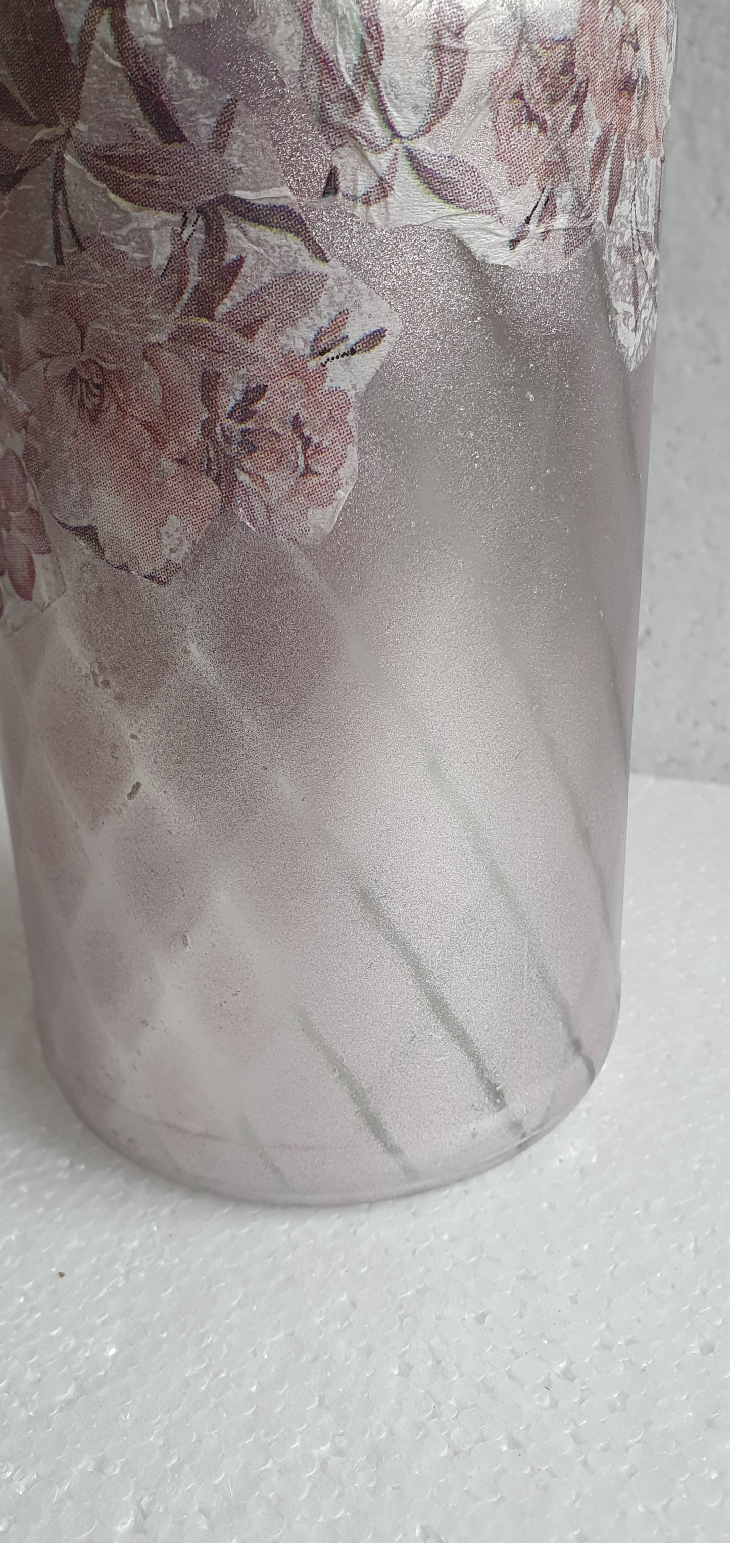 Medium Hand Decorated Glass Pin Cushion Jar Pink Floral Crafters Gift