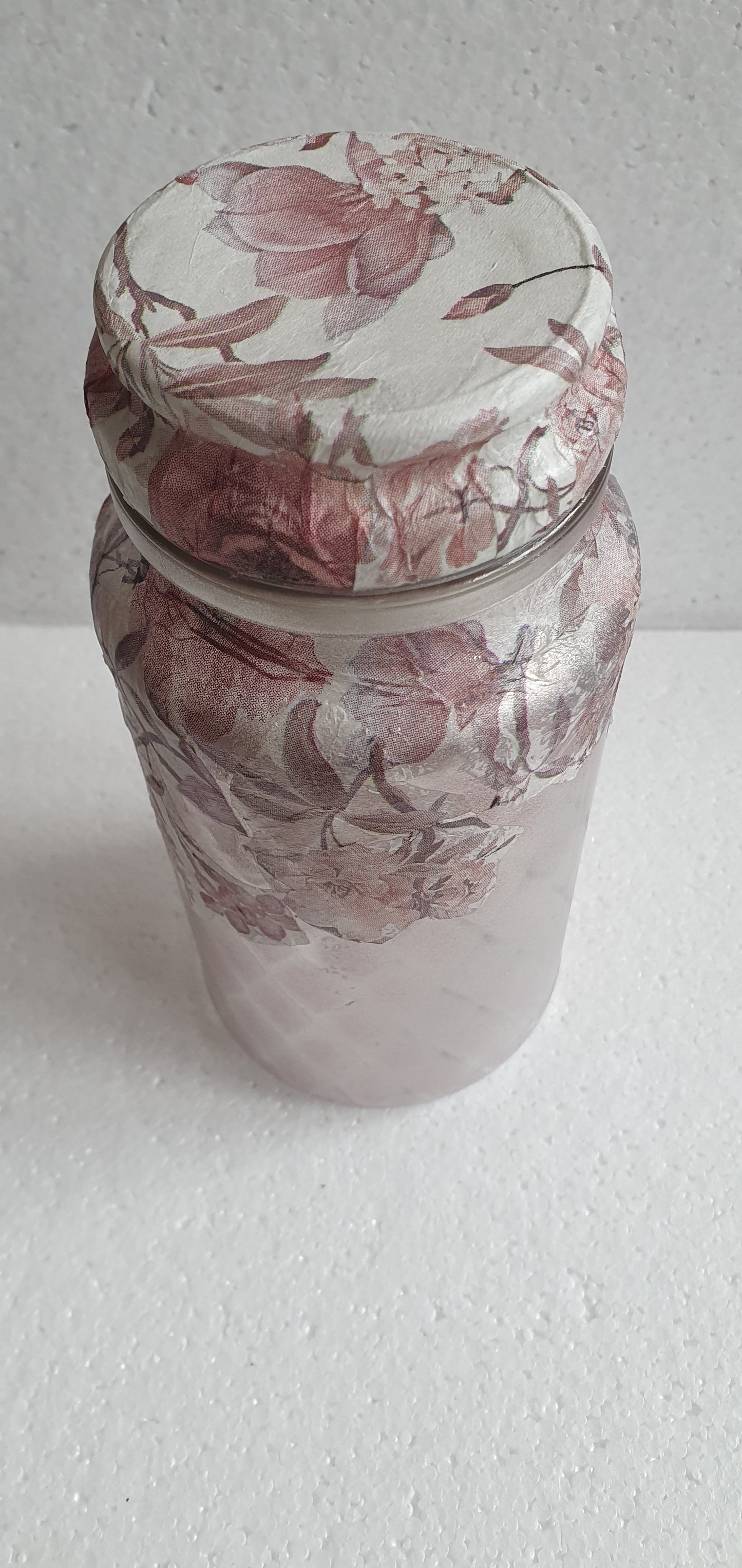 Medium Hand Decorated Glass Pin Cushion Jar Pink Floral Crafters Gift