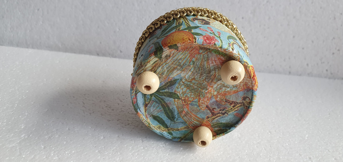 Small Hand Decorated Metal Pin Cushion Blue Orange Cockatoo Crafters Gift