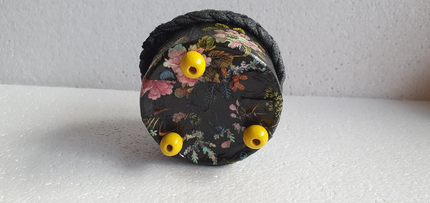 Small Hand Decorated Metal Pin Cushion Black Marine Pattern Crafters Gift