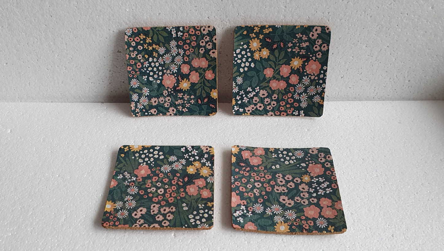 Floral Decoupage Coasters Set Of Four Pink Green Home Decor Gift
