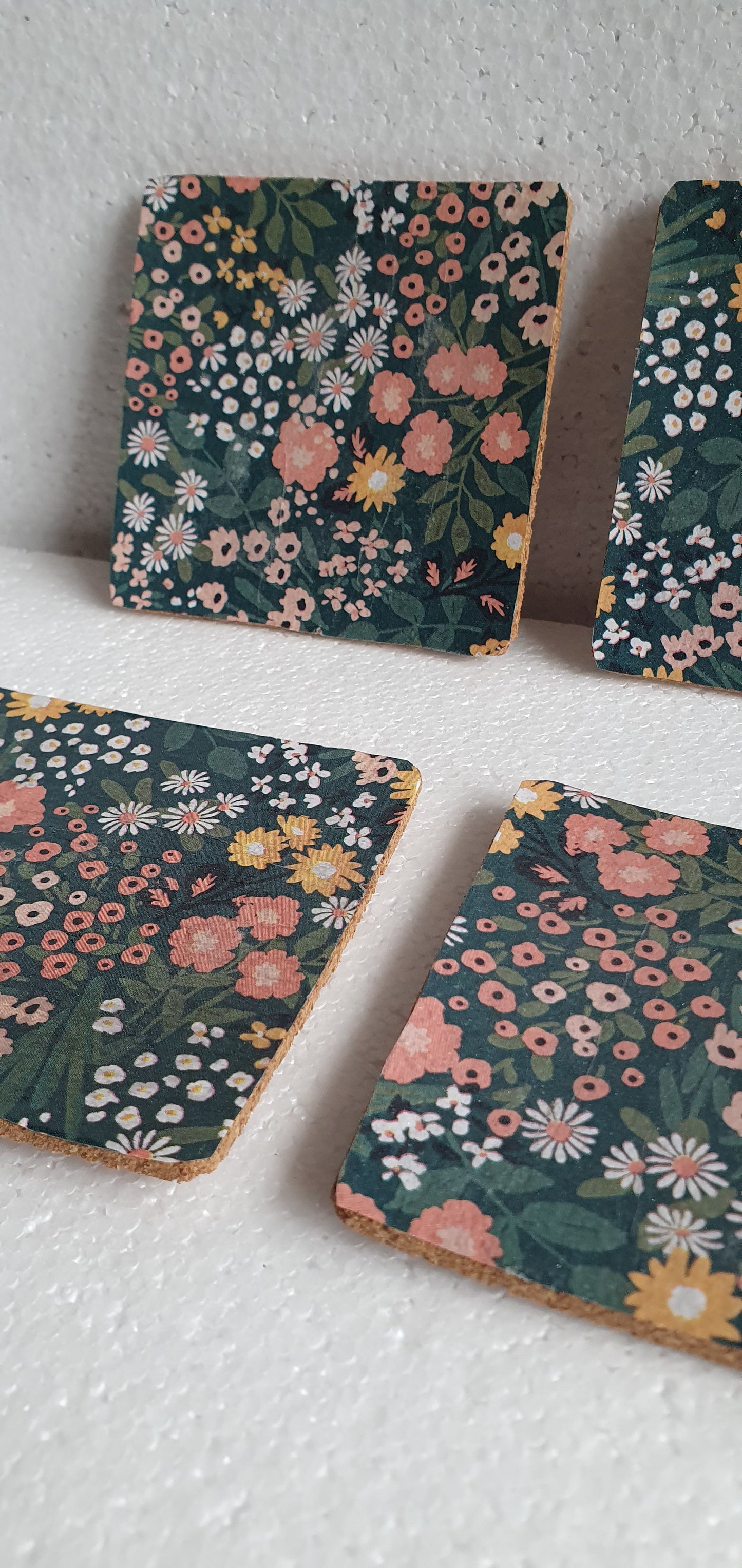 Floral Decoupage Coasters Set Of Four Pink Green Home Decor Gift