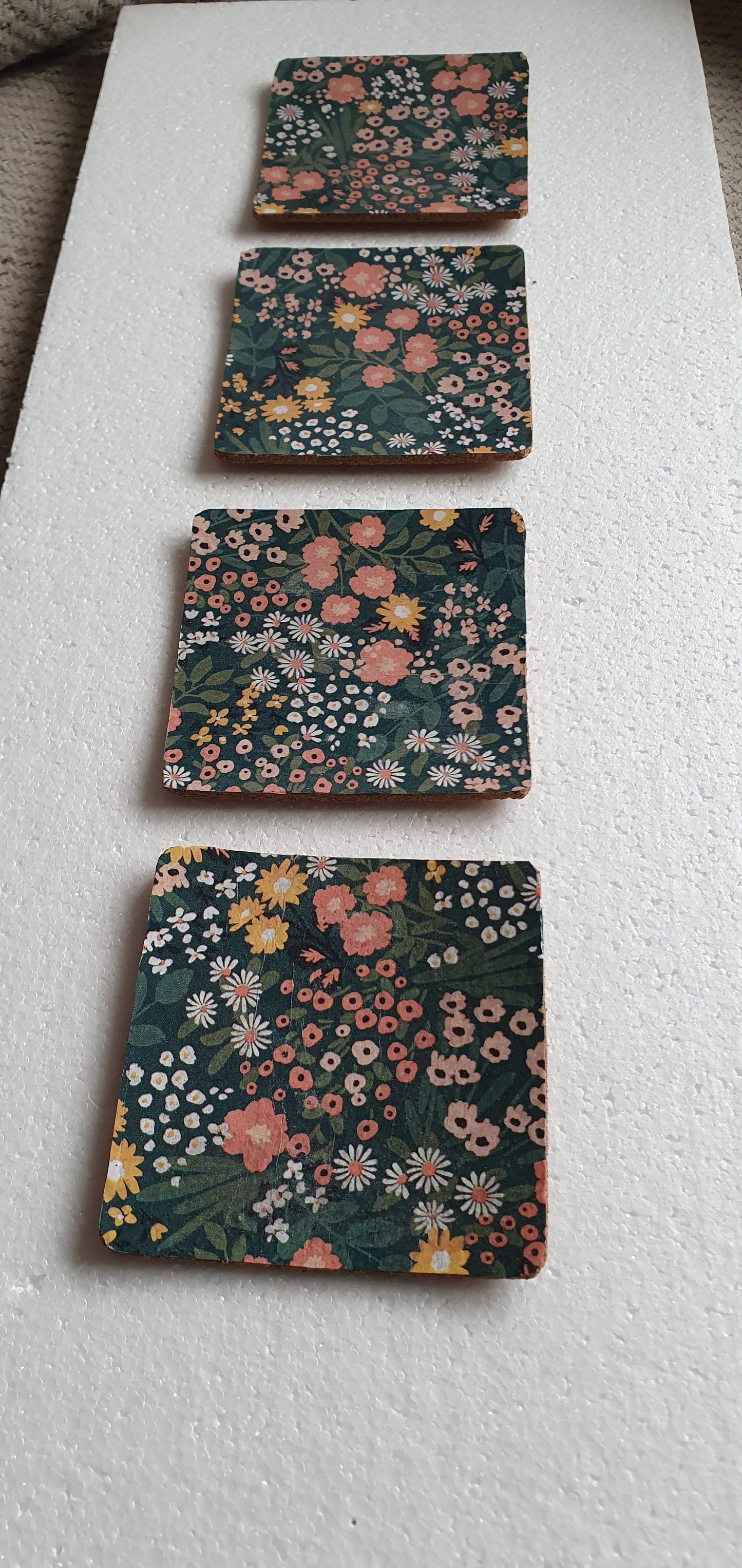 Floral Decoupage Coasters Set Of Four Pink Green Home Decor Gift