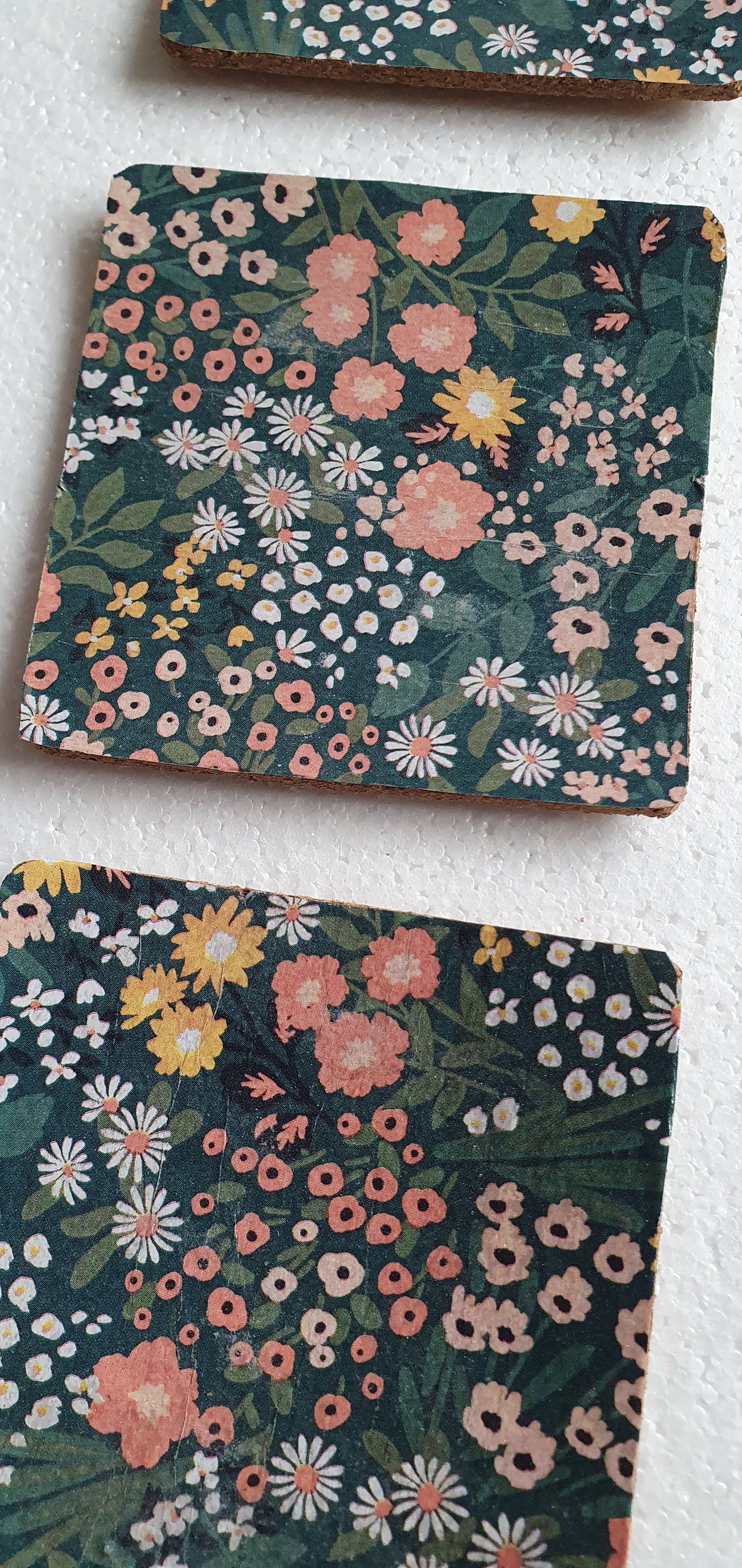 Floral Decoupage Coasters Set Of Four Pink Green Home Decor Gift