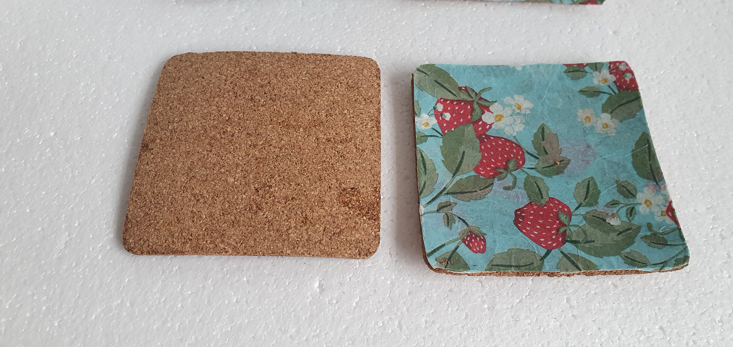 Strawberries Decoupage Coasters Set Of Four Red Blue Home Decor Gift