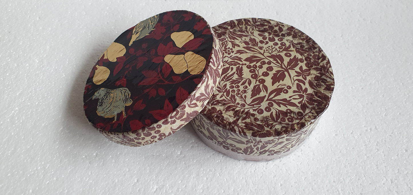 Round Purple Pink Gold Pears Partridges Trinket Box Hand Decorated Decor Gift