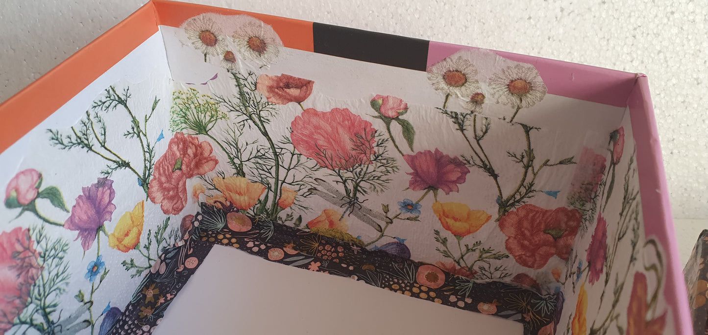Square Floral Pink Black Orange Gold Trinket Gift Box Hand Decorated Decor Gift