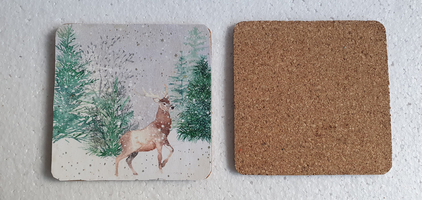 Single Mix And Match Coaster Deer Winter Snow Trees Home Decor Gift