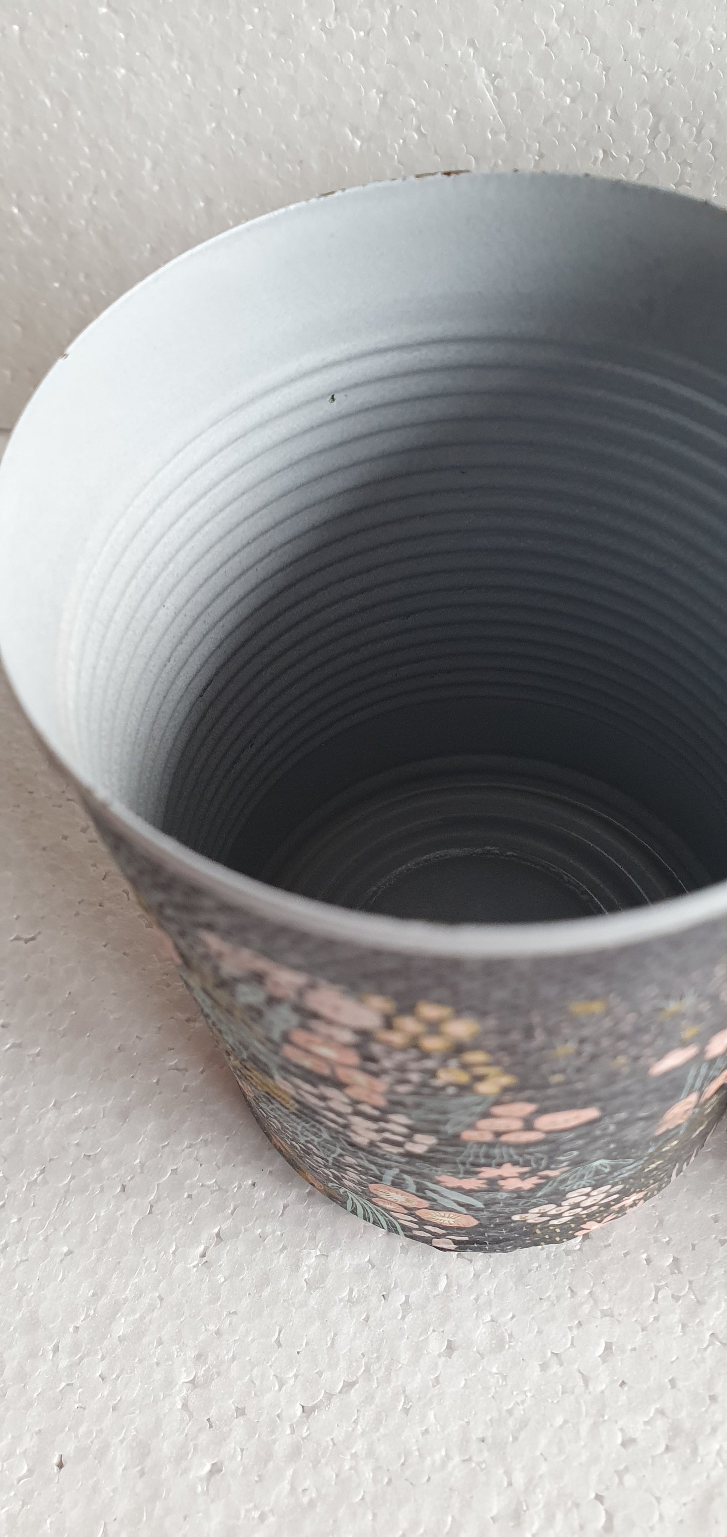 Upcycle Tin Can Desk Tidy Decoupage Black Pink Floral Hand Decorated Home Decor Gift