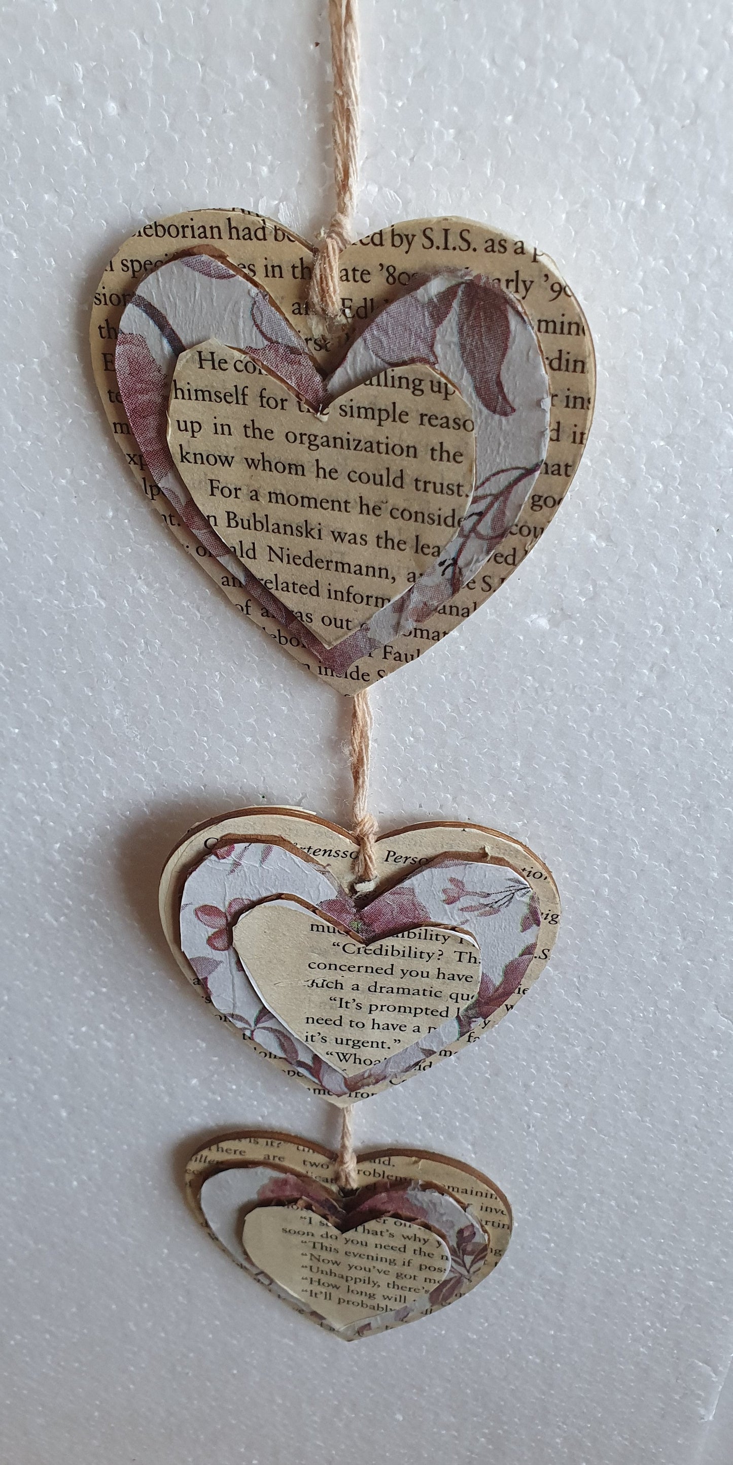 Decoupage Book Page Floral Hearts Wall Hanging Home Decor Gift