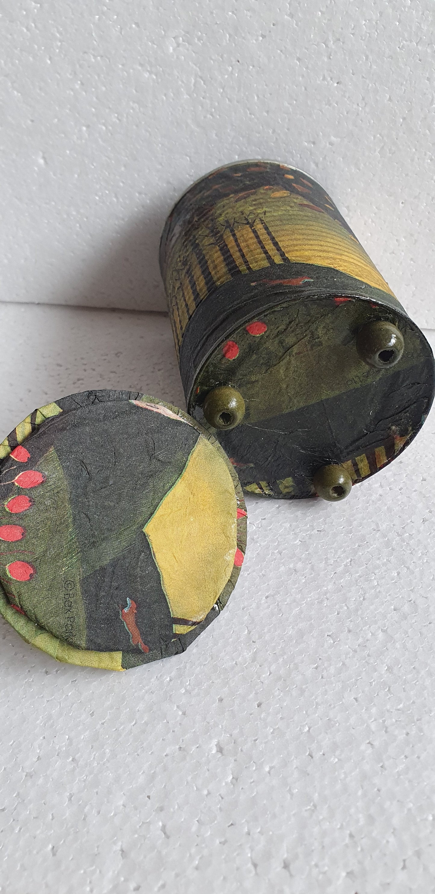 Upcycle Tin Can Desk Tidy With Lid Autumn Barn Owl Pattern Decoupage Hand Decorated Home Decor Gift