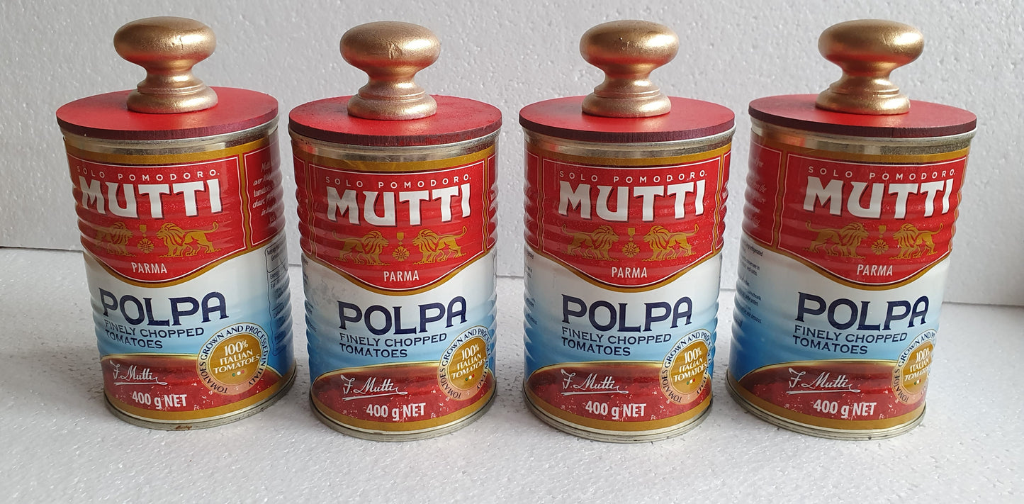 Upcycle Tin Can Storage Jar With Lid Italian Tomatoes Decoupage Home Decor Gift